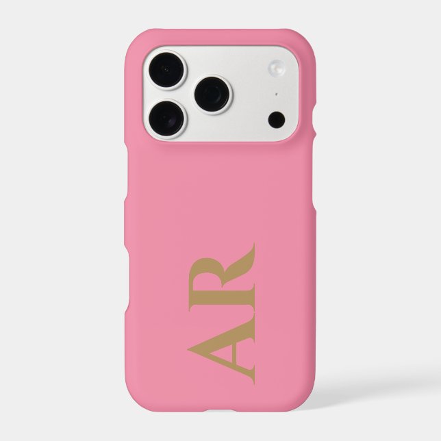 Monogram Peony Pink Brass Initials Minimalist Chic iPhone Case (Back)