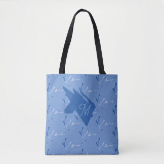 Monogram Periwinkle Blue Whimsical Graphic Doodle Tote Bag