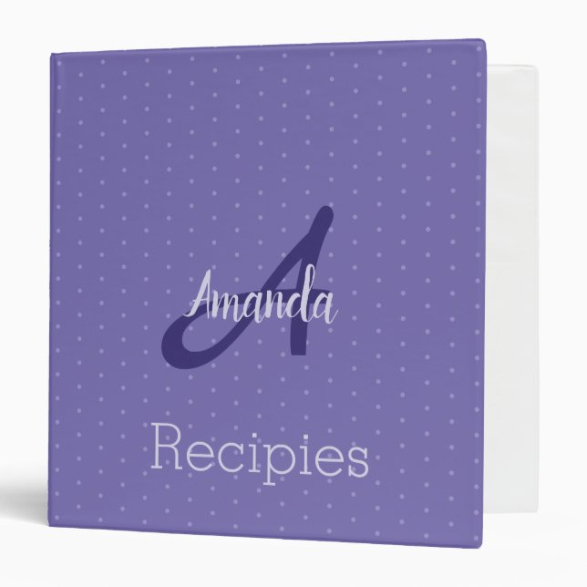 Monogram Periwinkle Dots Recipies 3 Ring Binder (Front/Inside)