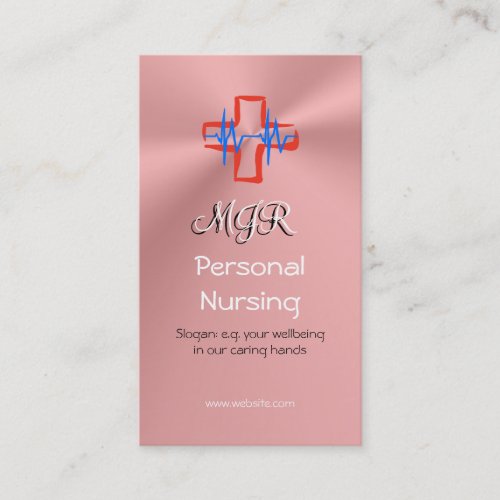 Monogram, Personal Nurse, ecg and red cross, Pink Business Card