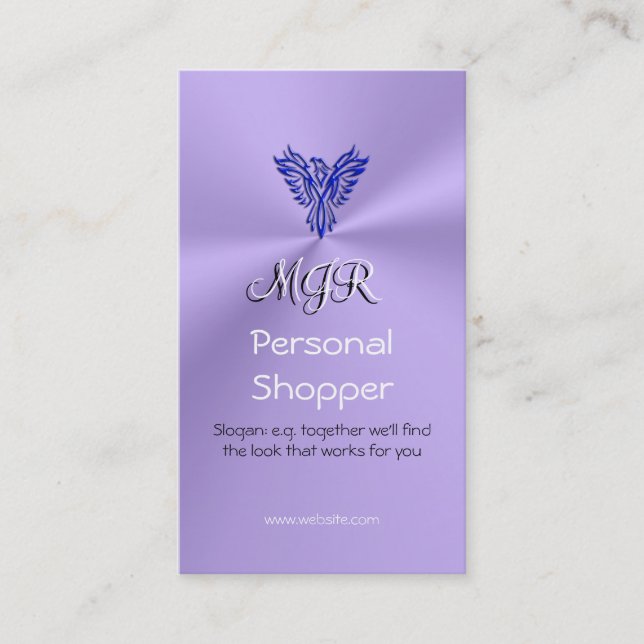 Monogram, Personal Shopper, Phoneix, Blue on Lilac Business Card (Front)
