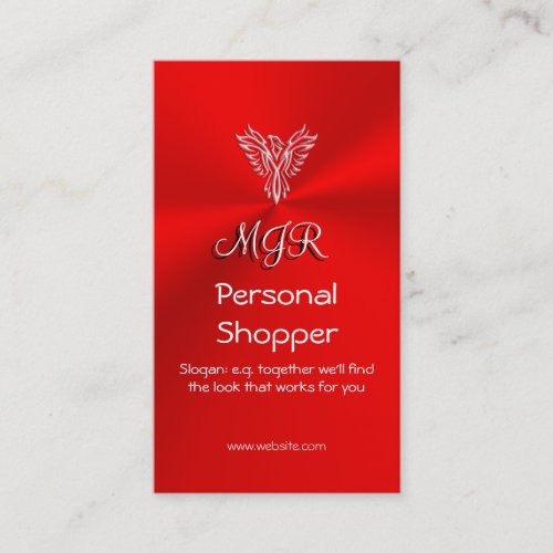 Monogram Personal Shopper Pink Phoenix on Red Business Card