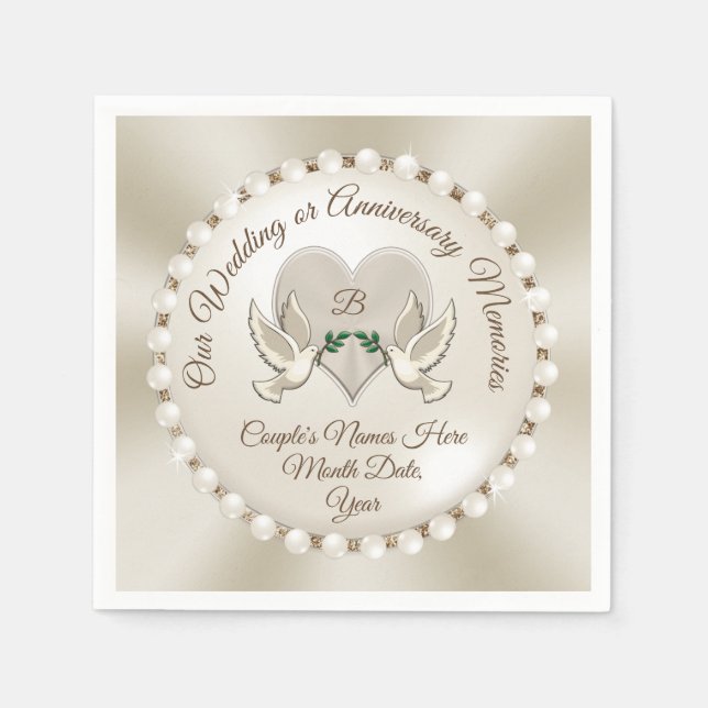 Monogram, Personalised Wedding Serviettes Napkins (Front)