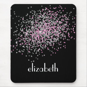 Monogram Personalize Black Pink Silver Glitter Mouse Pad