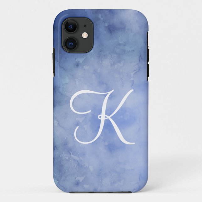 Monogram Personalize Blue and White Case-Mate iPhone Case (Back)