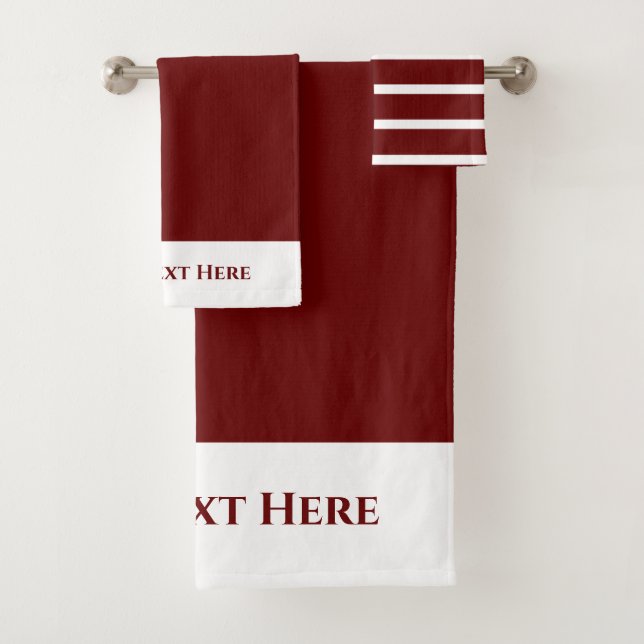 Monogram Personalize Maroon Burgundy White Stripe Bath Towel Set (Insitu)