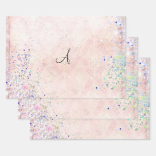 Monogram Personalize Pink Glitter Elegant Trendy Wrapping Paper Sheets