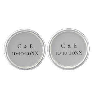 Monogram Personalize Silver Gray Black Groom Cufflinks