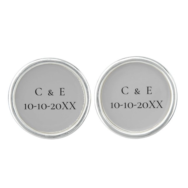 Monogram Personalize Silver Gray Black Groom  Cufflinks (Front)