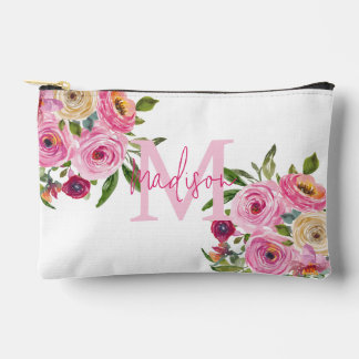 Monogram | Personalize | Watercolor | Floral  Accessory Pouch