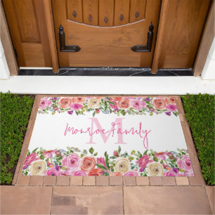 Monogram   Personalize   Watercolor   Floral  Doormat