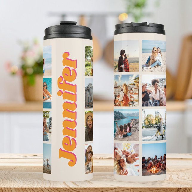 Monogram Personalized 16 Photo Collage Thermal Tumbler (Creator Uploaded)