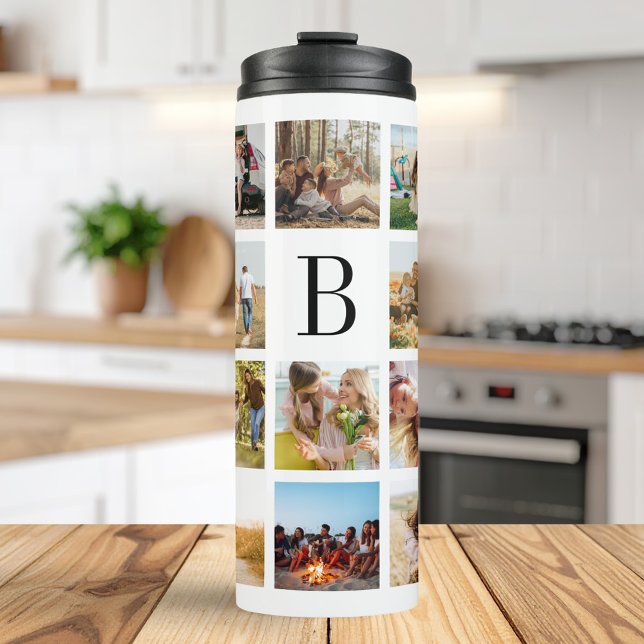 Monogram Personalized 19 Photo Collage Thermal Tumbler (Creator Uploaded)