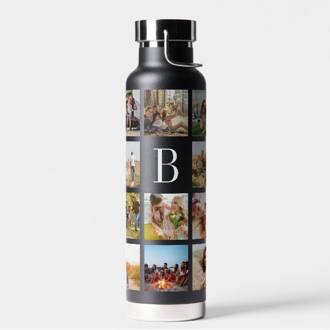 Monogram Personalized 19 Photo Collage Water Bottle (Left)