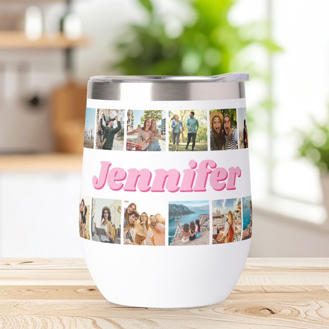 Monogram Personalized 30 Photo Collage Thermal Wine Tumbler (Creator Uploaded)