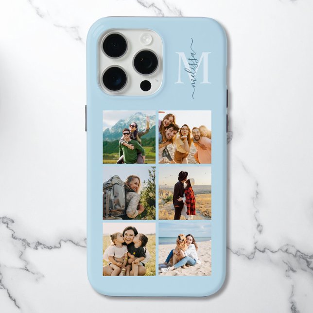 Monogram Personalized 6 Photo Collage Case-Mate iPhone Case (Creator Uploaded)