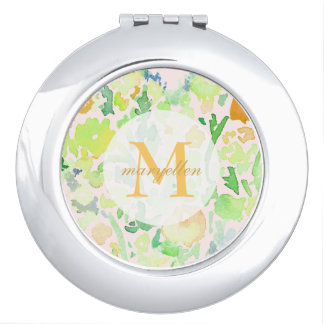 Monogram Personalized Abstract Floral Compact Mirror
