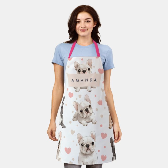 Monogram Personalized Adorable French Bulldog  Apron (Worn)