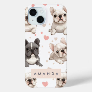 Monogram Personalized Adorable French Bulldog iPhone 15 Case