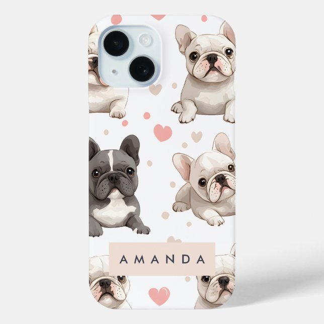 Monogram Personalized Adorable French Bulldog  Case-Mate iPhone Case (Back)