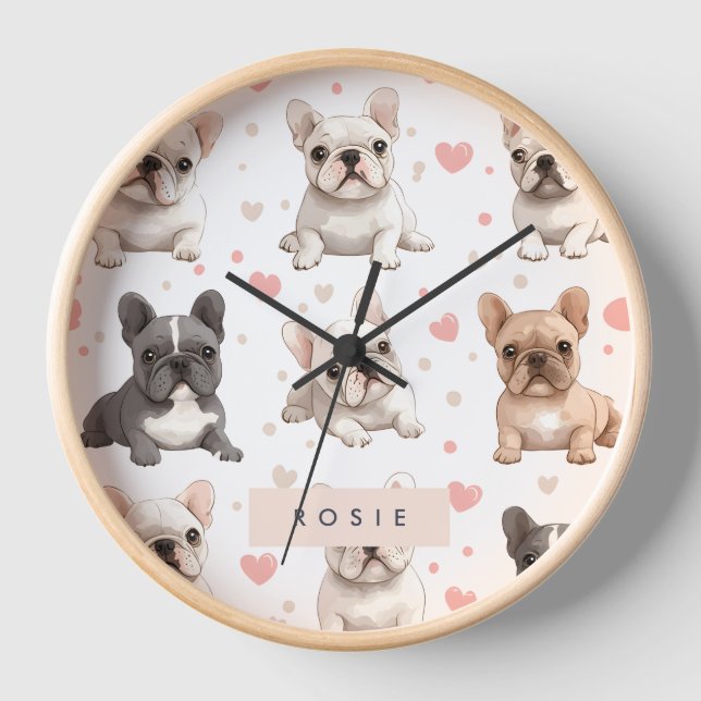 Monogram Personalized Adorable French Bulldog  Clock (Front)