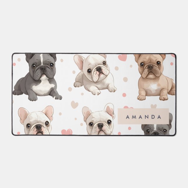 Monogram Personalized Adorable French Bulldog  Desk Mat (Front)