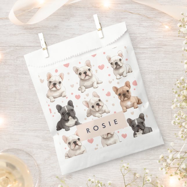 Monogram Personalized Adorable French Bulldog  Favor Bag (Clipped)