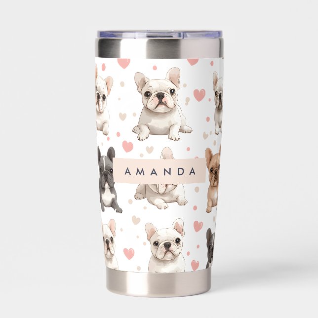 Monogram Personalized Adorable French Bulldog  Insulated Tumbler (Front)