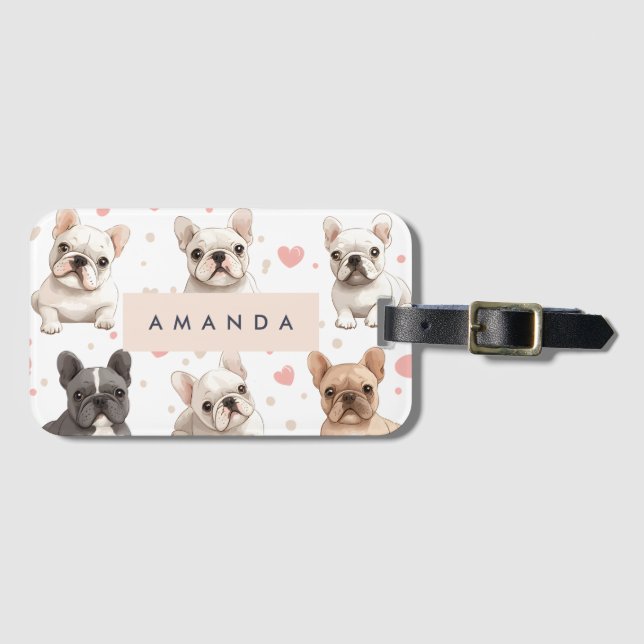 Monogram Personalized Adorable French Bulldog  Luggage Tag (Front Horizontal)