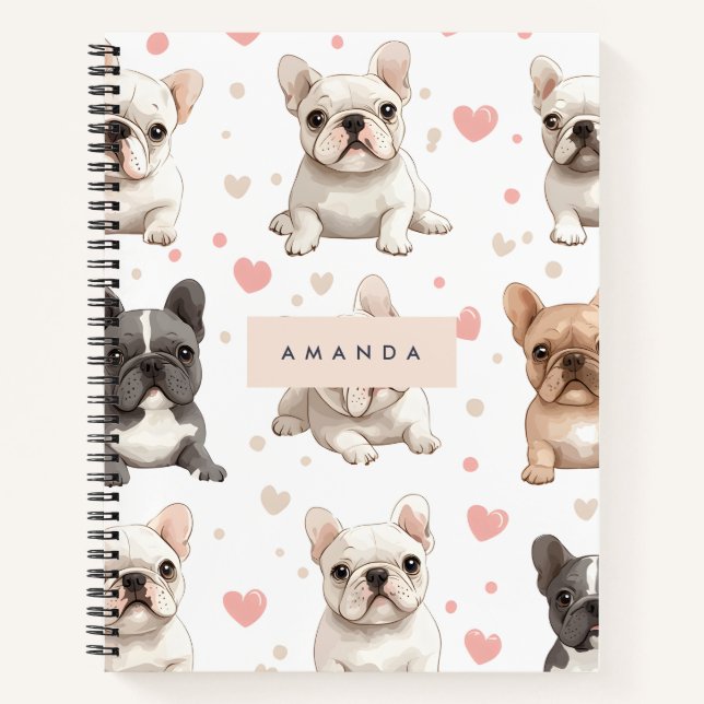 Monogram Personalized Adorable French Bulldog  Notebook (Front)