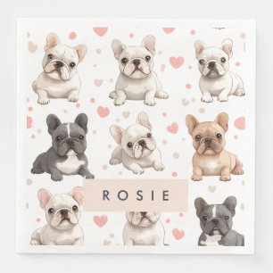 Monogram Personalized Adorable French Bulldog  Paper Dinner Napkins