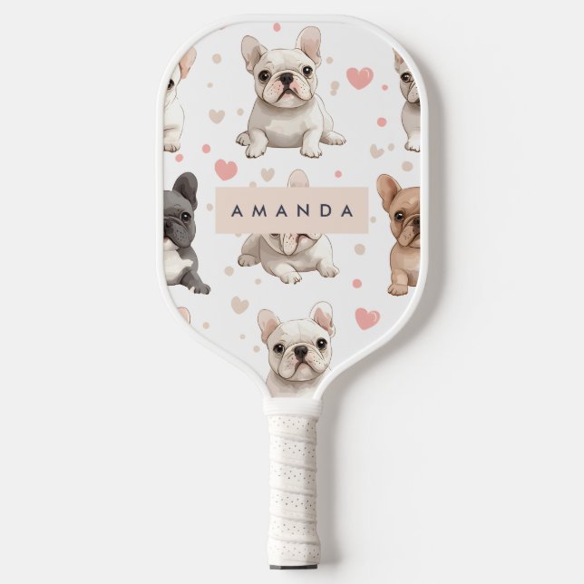 Monogram Personalized Adorable French Bulldog Pickleball Paddle (Front)