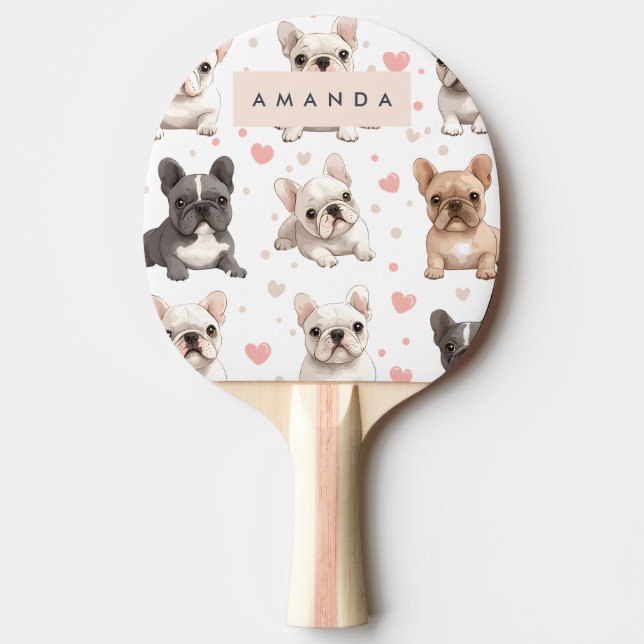 Monogram Personalized Adorable French Bulldog  Ping Pong Paddle (Front)