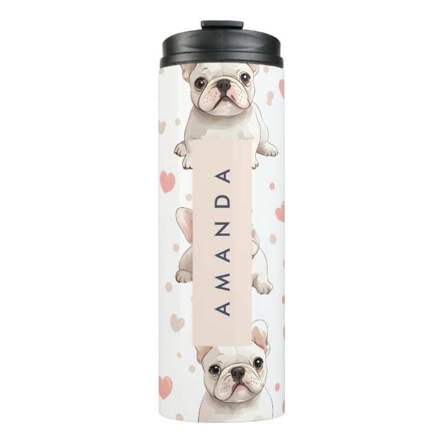Monogram Personalized Adorable French Bulldog  Thermal Tumbler (Front)