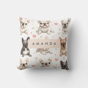 Monogram Personalized Adorable French Bulldog  Throw Pillow