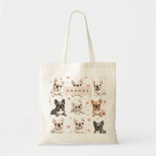 Monogram Personalized Adorable French Bulldog Tote Bag