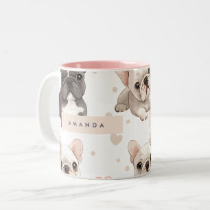 Monogram Personalized Adorable French Bulldog Two-Tone Coffee Mug