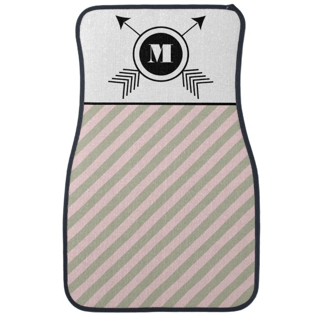 Monogram Personalized Arrow and Stripe Pattern Car Mat (Front)