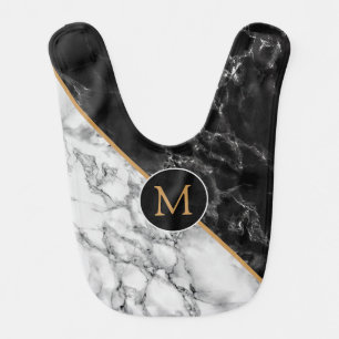 Monogram Personalized Baby Bib Black White Marble