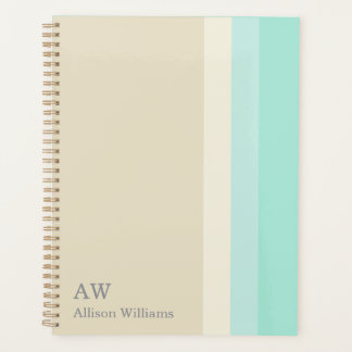 Monogram Personalized Beige and Aqua Blue Planner