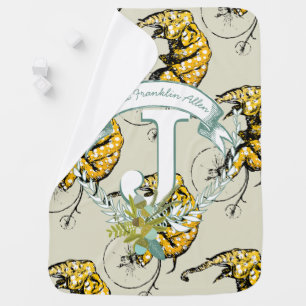 Monogram Personalized Biker Elephant Mint Baby Boy Swaddle Blanket