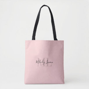 Monogram Personalized Black and Pink Design Tote Bag
