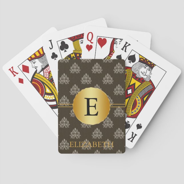 Monogram Personalized Black & Gold Poker Cards (Back)