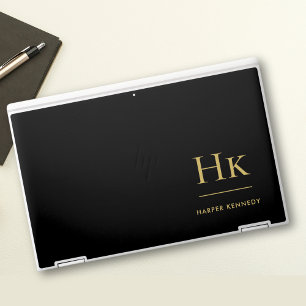 Monogram Personalized Black Gold Simple Elegant HP Laptop Skin