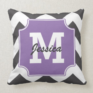 Monogram Personalized Black Purple Chevron Throw Pillow
