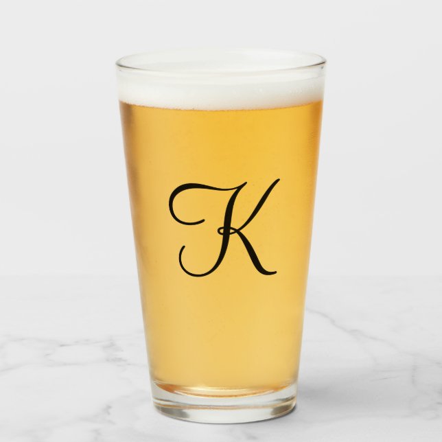 Monogram Personalized Black Script Drinking  Glass (Front Filled)