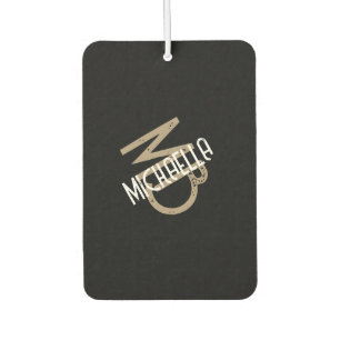 Monogram personalized black white beige tan name air freshener