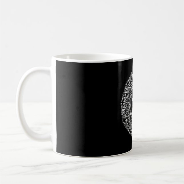 Monogram Personalized Black & White Swirl Design Coffee Mug (Left)