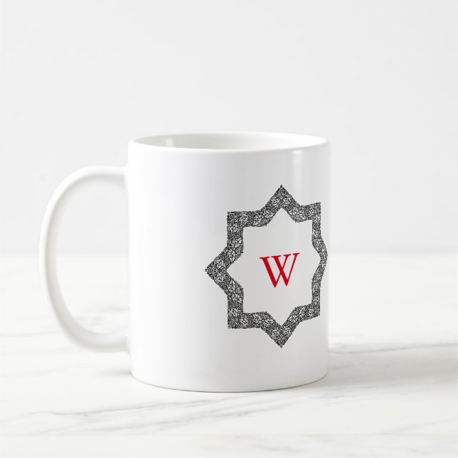Monogram Personalized Black & White Swirl Design Coffee Mug (Left)