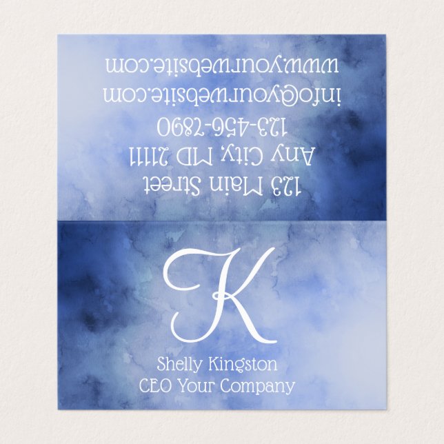 Monogram Personalized Blue and White Business Card (Outside Unfolded)